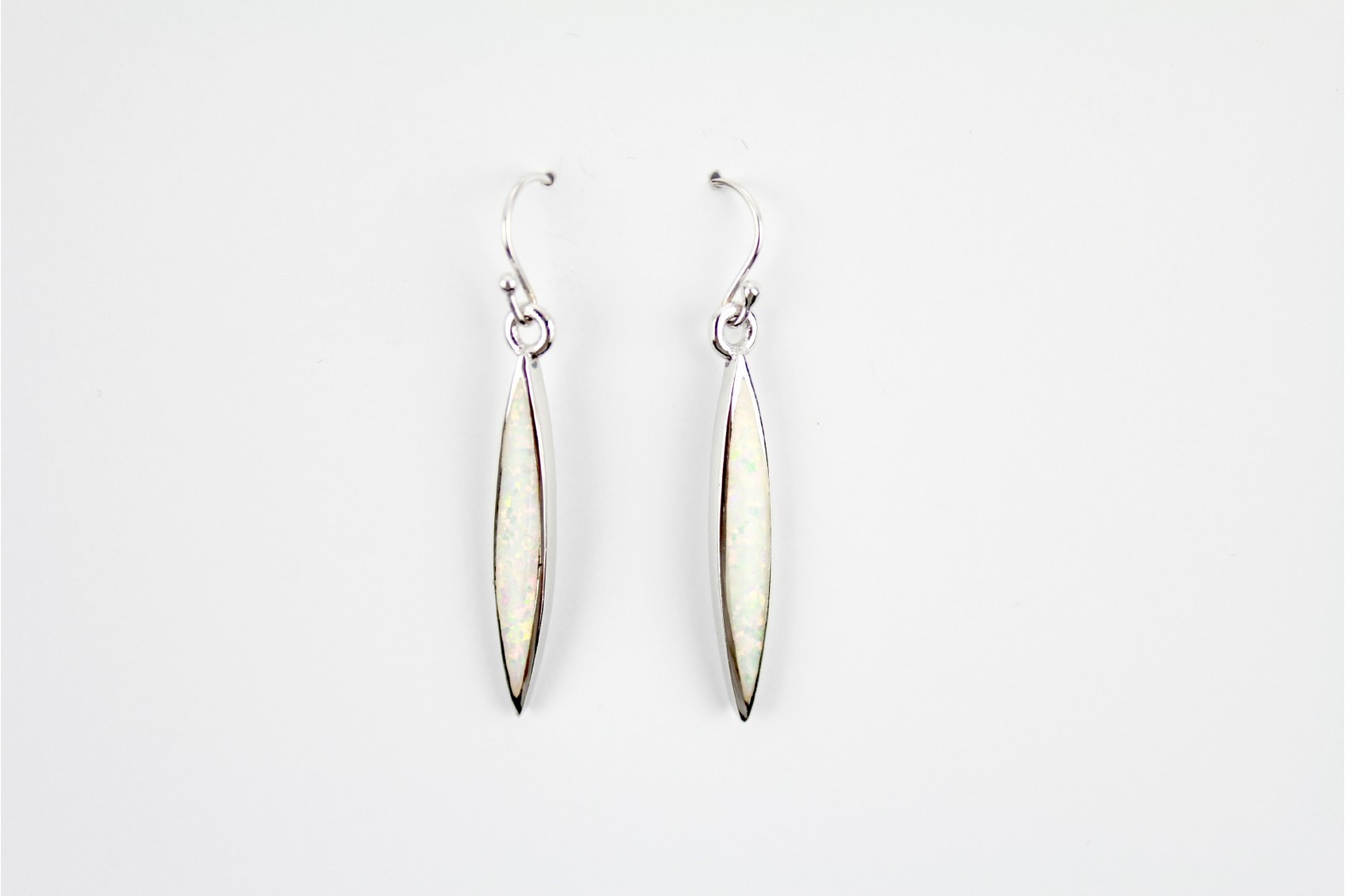 Drop slim design White Opal Fire earrings silver set