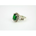 Chunky style oval shaped faceted Emerald colour surrounded with Marcasite stones. Size 7 or N