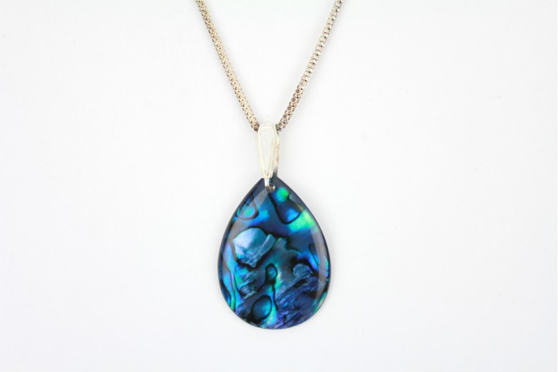 Blue abalone Shell Teardrop Shape with18 ins. 45cm heavy Popcorn chain. TEMPORARILY OUT OF STOCK