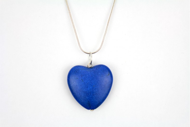 Large Blue Lapis Heart on 18inch or 45cm. Snake Chain