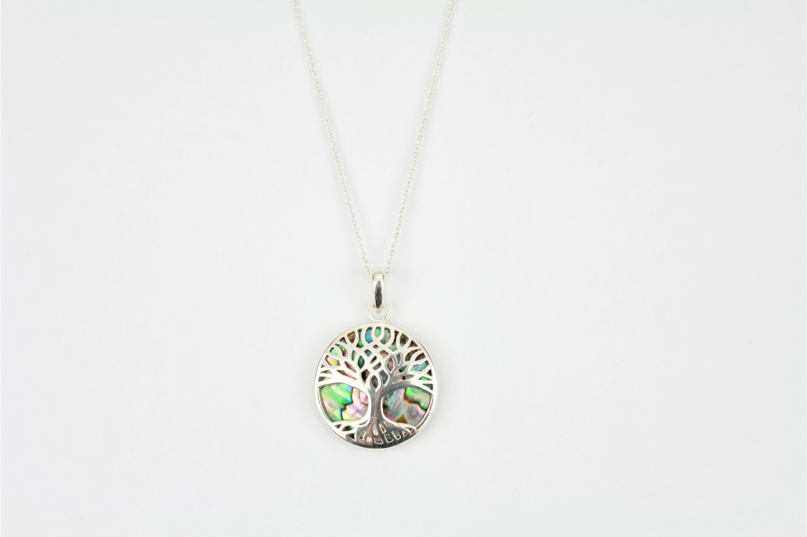 Gorgeous silver Tree of Life overlay on Abalone Shell with 20ins 50cm cable chain. DELIVERY 10 WORKING DAYS