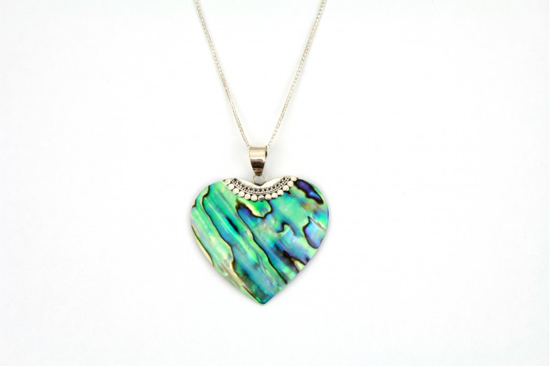 Large Abalone Shell slim heart with silver detailing on 20ins 50cm curb chain