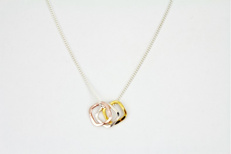 Tricolour Rose/Yellow gold plus silver contemporary style on 18ins. 45cm rope chain