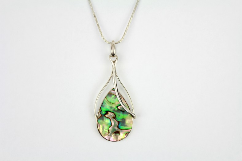 Contemporary design Abalone Shell reversible with Mother of Pearl silver overlay on  20ins 50cm snake chain