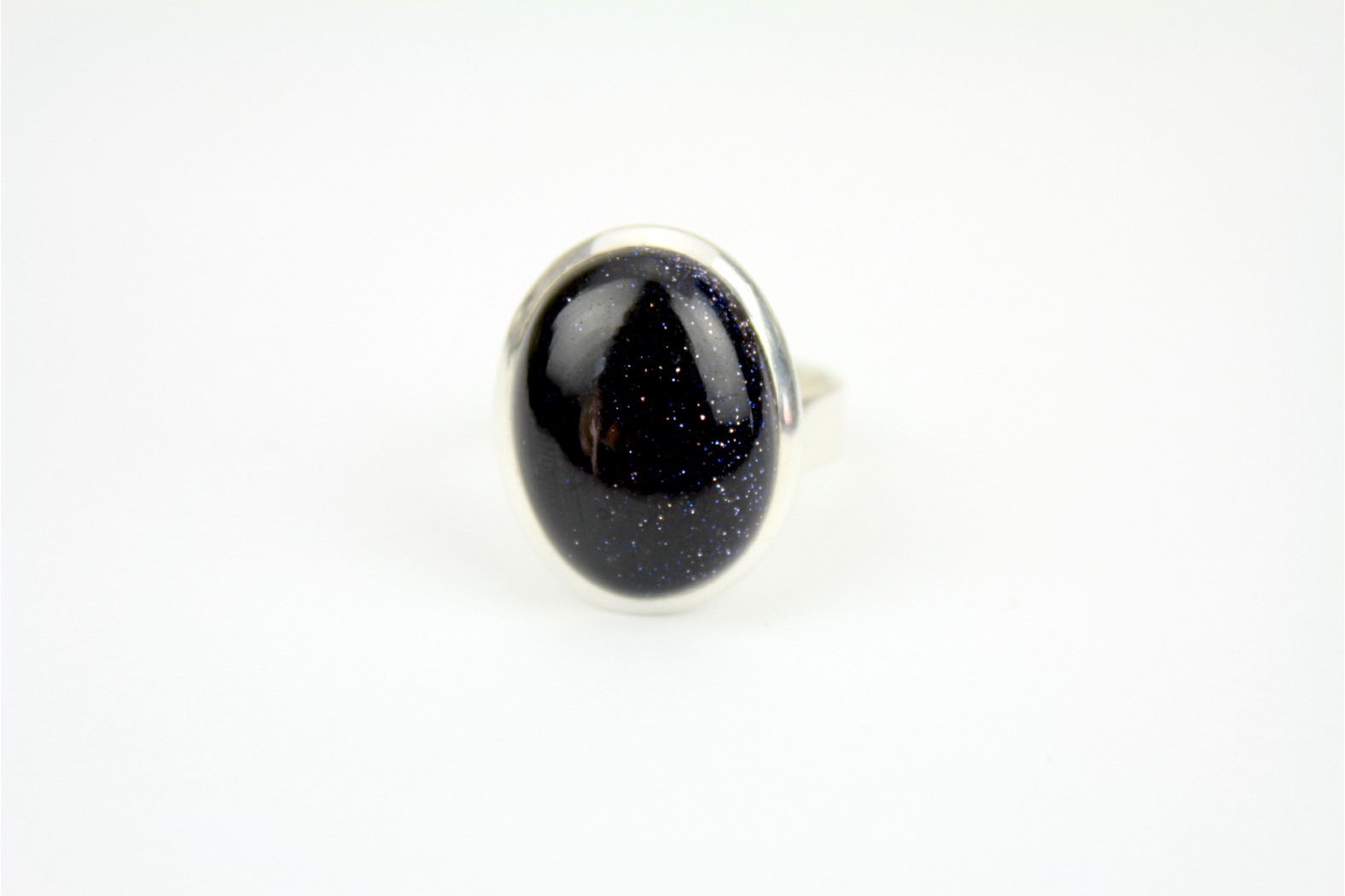 Large Oval Blue Goldstone silver set size 8 or P